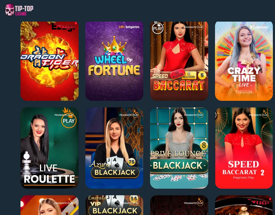 Лайв игры в Tip Top Casino